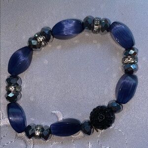 Elegant Blue and Black Beaded Bracelet